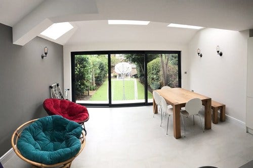 back of extension with sliding doors